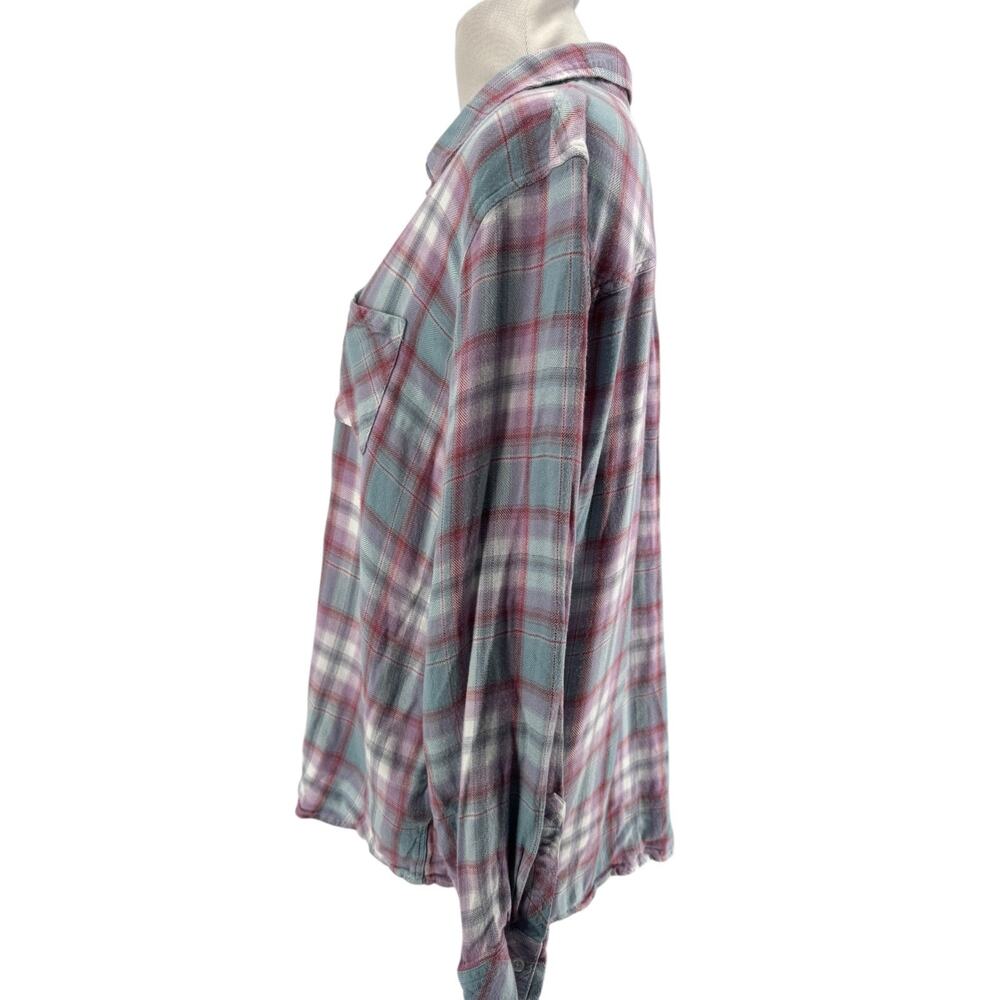 Rails Women's Teal Lavender Rose Hunter Long Sleeve Flannel Shirt Size XL - Picture 2 of 6